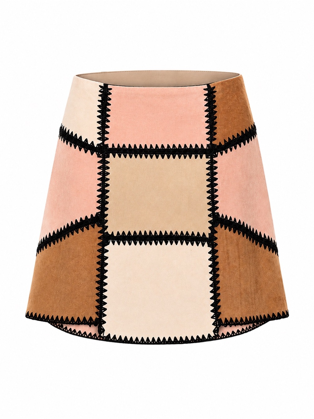 Gianni Bini Colorblock Faux Suede Mini Skirt Patchwork Mod Y2K A-Line Skirt M